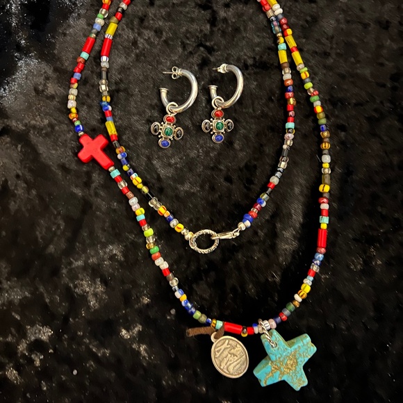 Curated Jewelry Set #9 - St. Christopher Necklace, Earrings (multicolor, silver) - Picture 1 of 7